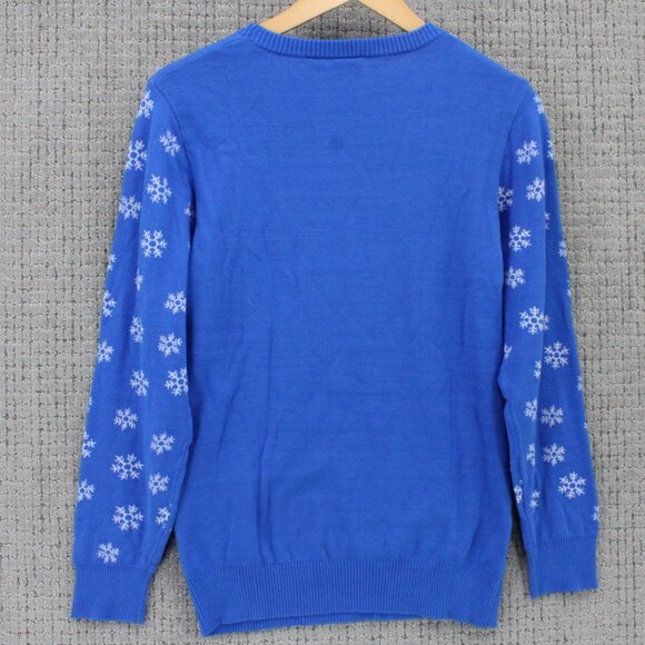 Mad Engine Christmas Sweater Womens Large L Blue Knit Stay Chill Cat Graphic Y2k - Picture 7 of 9
